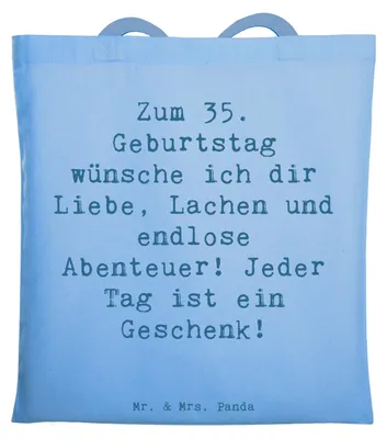 Produktbild von Mr. & Mrs. Panda Schultasche Spruch 35. Geburtstag - Sky Blue - Geschenk, Laptoptasche, Überraschungen, Freude, Jutetasche, Tasche, Lachen, Tote Bag, Shopping, canvas