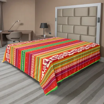 Produktbild von ABAKUHAUS Bunt Bettlaken, Südamerikanische Aztekische Motive Ethnische Stammes Kultur Folkloric Gebürtig, weiches bequemes oberes Bettlaken für ein dekoratives Bett 1 Stück 260 cm x 228 cm, Mehrfarbig