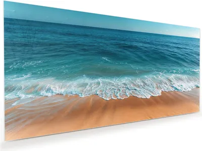Produktbild von Glasbild 120x60cm in XXL für Wohnzimmer, Schlafzimmer Motiv Sandstrand Wellen