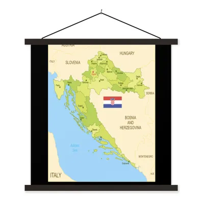 Produktbild von MuchoWow® Textilposter Karte von Kroatien mit der Flagge 90x90 cm mit schwarzem Rahmen - Magnetisches