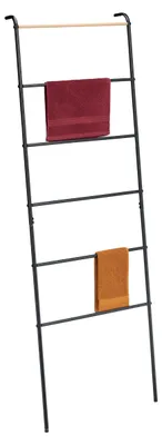 Produktbild von Handtuchleiter Metall 6 Sprossen, Wäscheleiter Handtücher, Kleidung, HBT 160,5x55,5x10 cm, Bad Leiter, schwarz