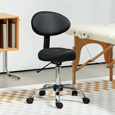 Produktbild von Rollhocker höhenverstellbar mit Rückenlehne, Drehhocker Arbeitshocker, Kunstleder, Schwarz | 83–98 cm | 360° drehbar | Gasliftstufe 3