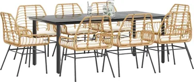 Image de vidaXL Salon de jardin 9 pièces avec coussins Marron Poly rotin Verre