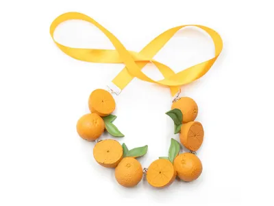 Produktbild von Orangen Kette Miniblings Anhänger Halskette Satinband Frucht Obst Orange Kostüm