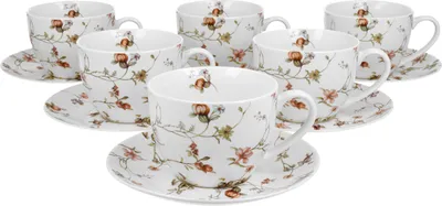 Produktbild von DUO FLORAL 6er-Set Tassen 220 ml SAFA mit Untertassen, New Bone China Porzellan