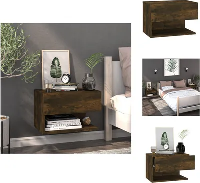 Image de vidaXL Table de nuit murale chêne fumé - Tables de nuit