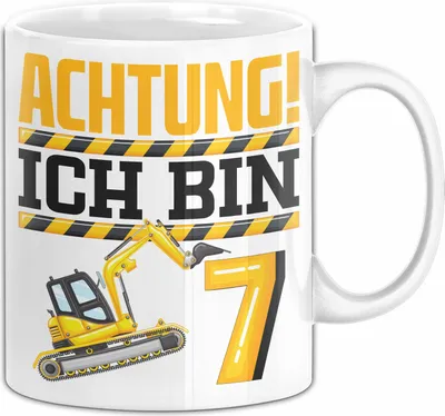 Produktbild von 7. Geburtstag Geschenk Tasse Becher Jungs Baustelle Geburtstagsgeschenk Achtung Ich Bin 7 (Weiß)