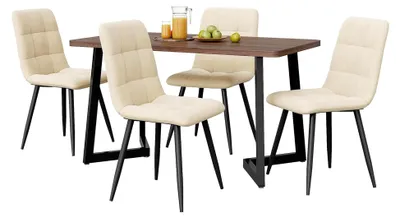 Produktbild von Esstisch mit 4 Stühlen, 68x117x75cm, Essgruppen, Küchentisch mit Polsterstühlen, modernes Esszimmermöbel Set (Samt, Weiß + Schwarz)