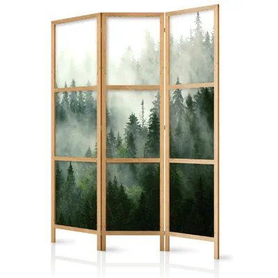 Produktbild von Paravent XXL 135x171 cm 3-teilig einseitig eleganter Sichtschutz Raumteiler Trennwand Raumtrenner Holz Design Motiv Deko Home Office Botanik Natur b-B-0333-bh-c