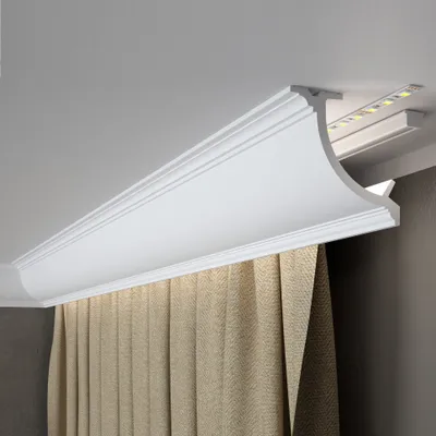 Produktbild von PROVISTON | Vorhangleiste Polystyrol | 110 x 110 x 2000 mm | Weiß | Stuckleiste | Lichtleiste