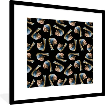 Produktbild von MuchoWow® Gerahmtes Poster Schnittmuster - Das Mädchen mit dem Perlenohrring - Vermeer 40x40 cm - Poster mit Schwarzem Bilderrahmen Wandposter Rahmen Foto Bilder - Poster - Plakat im Rahmen