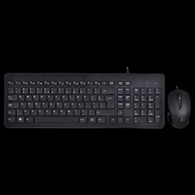Produktbild von HP 150 Maus und Tastatur (kabelgebunden), Volle Größe (100%), Kabelgebunden, USB, Membran Key Switch, Schwarz, Maus enthalten