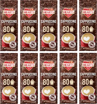Produktbild von HEARTS Cappuccino mit feiner Kakaonote 10 x 1kg Vorratspackung , Schoko Aroma mit feiner Crema