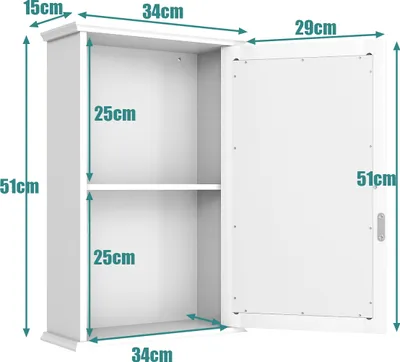Image de Armoire de toilette COSTWAY HW65846WH, armoire de toilette avec miroir, armoire murale avec miroir, 34 x 15 x 53cm - A