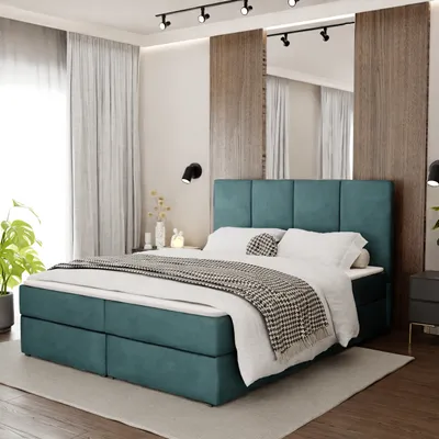 Produktbild von Muralo KONTINENTALBETT für Schlafzimmer Polsterbett mit zwei Bettkasten Bett mit Polsterkopfteil Doppelbett 180x200 Bett mit Stauraum Türkis