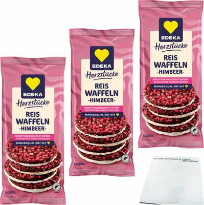 Produktbild von Edeka Reiswaffeln Himbeer mit Zartbitterschokolade 3er Pack (3x64g Packung) + usy Block