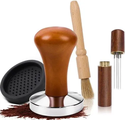Immagine prodotto di Pressino per caffè in acciaio inossidabile da 58 mm, con spazzola per la pulizia e supporto per il pressino