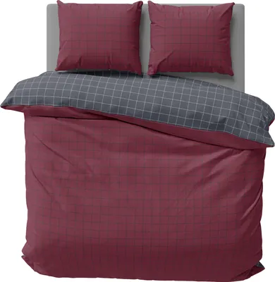 Produktbild von Wendebettwäsche Kariert Karo modern Renforcé Bettbezüge Baumwolle Reißverschluss, Größe:3 teilig 200x200 cm, Farbe:bordeaux / anthrazit