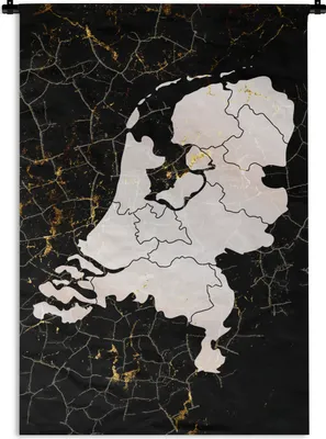 Produktbild von MuchoWow® Wandteppich Wandbehang Karte - Niederlande - Gold 120x180 cm Tapisserie Dekoration Wandtuch - Schlafzimmer - Dekorationen für das Haus