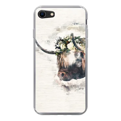 Produktbild von MuchoWow® Handyhülle Schutzhülle Hülle für iPhone SE 2020 Schottischer Highlander - Rauch - Blumen Silikon Softcase Handy Hülle - Kartenbesitzer