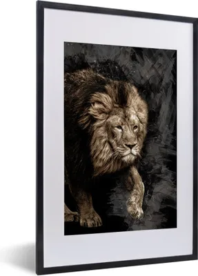 Produktbild von MuchoWow® MuchoWow® Gerahmtes Poster Abstrakt - Löwe - Schwarz 40x60 cm - Poster mit zchwarzem Bilderrahmen - Poster in Rahmen