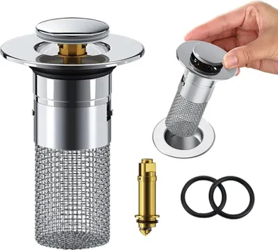 Produktbild von Universal Abflussstopfen Waschbecken, 34-40mm Edelstahl Abflusssiebe aus Rostfreiem Beckenablauffilter, Waschbecken Sieb Spülbecken Stöpsel Abflussstopfen für 34-40mm Abflussloch (1 Stück)