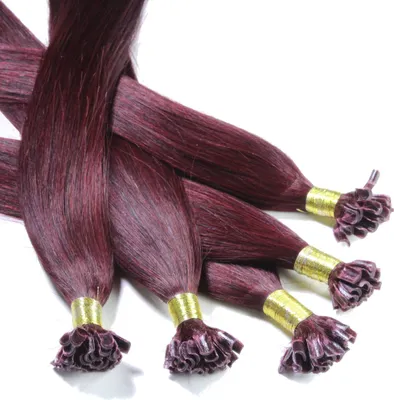Produktbild von hair2heart Extensions Echthaar Bondings glatt - 25 Strähnen 1g 60cm 55/65 hellbraun intensiv violett-mahagoni