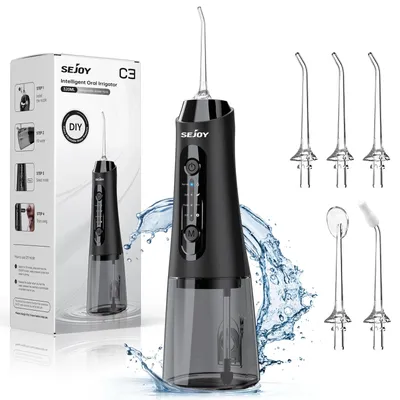 Image de Brosse à dents électrique - Modèle C3 - Rechargeable - 4+ modes de fonctionnement - 5+ buses - Technologie de jet pulsé - USB-C - Noir