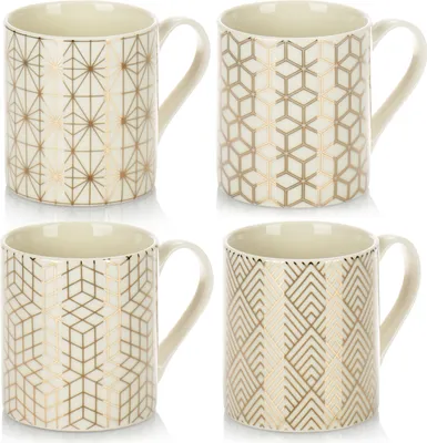 Produktbild von com-four® 4x Kaffeetassen 180 ml aus Keramik, Design Tassen Art-Deco Style - Kaffeepott, auch für Tee und Glühwein - Espresso, Americano Kaffeebecher - kleine Keramikbecher für Heißgetränke