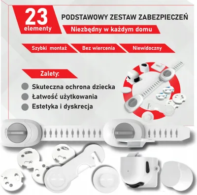 Produktbild von KRUMAD Kindersicherung Set 23 Stück - Schranksicherung & Schubladensicherung ohne Bohren, Magnetverschluss für Schränke, Steckdosen Kindersicherung
