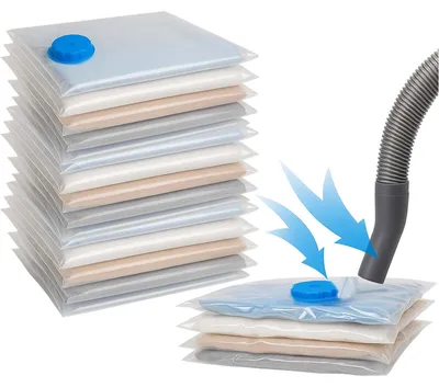 Produktbild von BURI Basics XL Vakuumbeutel für Kleidung - 12er Pack Jumbo 100x80 cm - Luftdichtes Ventil, Reißverschluss, transparent