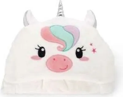 A plush unicorn blanket with a hood.