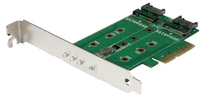 Produktbild von StarTech.com 3 Port M.2 SSD (NGFF) Adapterkarte - 1x PCIe (NVMe) M.2, 2x SATA III M.2 - PCIe 3.0, PCIe, M.2, SATA, Full-height / Low-profile, PCIe 3.0, 50000 h, CE, FCC, TAA, REACH