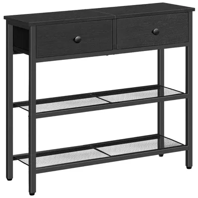 Immagine prodotto di Tavolino consolle stretto da 75 cm con cassetto e 2 ripiani, colore nero