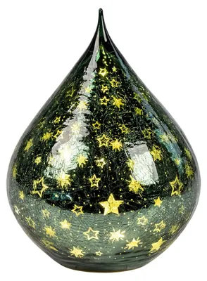 Produktbild von formano LED Deko Tropfen Tannengrün 25cm Glas mit Timer 6h/18h Weihnachten