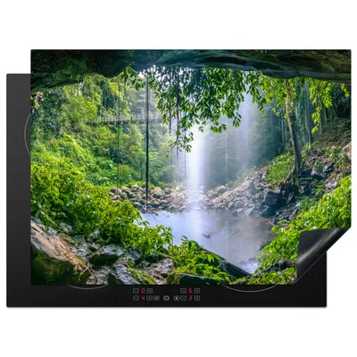 Produktbild von KitchenYeah© Herdabdeckplatte Dschungel - Regenwald - Wasser - Wasserfall - Pflanzen , 70x52cm, Küche Deko, Glaskeramikkochfeld Herdabdeckung, Abdeckplatte fùr Kochfeld