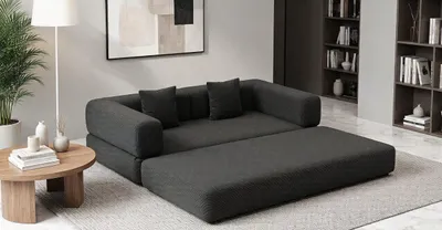 Produktbild von Schlafsofa mit Cordbezug - Grau - 3-Sitzer mit zylindrischem Kissen - Hochdichter Schaumstoff - Keine Montage erforderlich