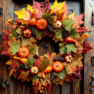 Produktbild von Künstliche Kürbisse Kranz,künstliche Ahornblatt Girlanden 45cm,Leave Spaliere für Kürbisse Kranz Herbstlaub Ahornblatt Herbstkranz Haustür Thanksgivin