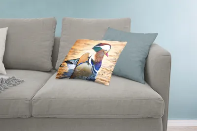 Produktbild von MuchoWow® Zierkissen Sofakissen Wohnzimmer Dekokissen 60x40 cm Nahaufnahme einer Mandarinente - Kopfkissen - Polster mit Foto