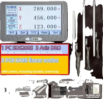 Obrázek produktu pro Vysoce přesná sada digitálních indikátorů, 3osý DRO, lineární rozlišení 5 µm, DRO-KA35-KA35-KA35