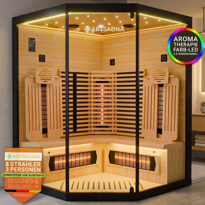 Produktbild von ARTSAUNA® Infrarotkabine Malmö140 - 3 Personen, Hemlock Holz, dimmbare Vollspektrumstrahler, LED-Farblicht