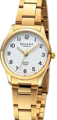 Produktbild von REGENT F-1421 Damenuhr Gold Edelstahl 27 mm Weiß Metallband