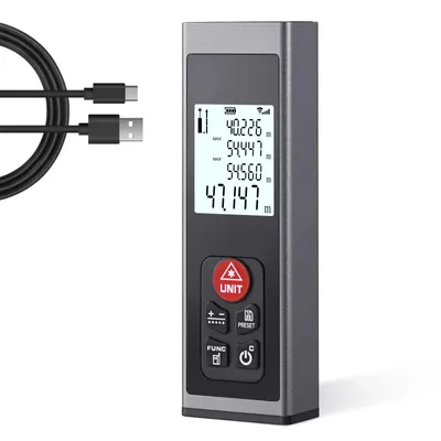 Produktbild von Laser Entfernungsmesser - Hychika Laser Messgerät Typ-C Wiederaufladbar mit LCD Hintergrundbeleuchtung M/In/Ft Mit Mehreren Messmodi .60M