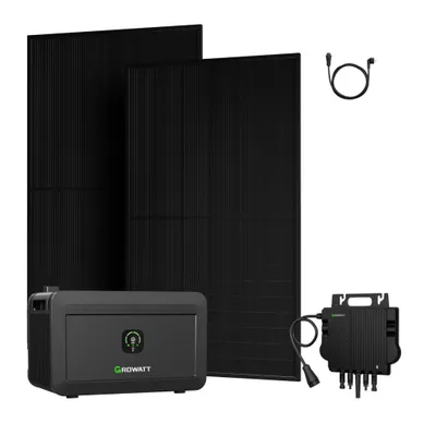 Produktbild von Powerness Balkonkraftwerk mit Speicher, Growatt NOAH 2000 Speicher mit 900W Bifazial Solarmodule und Growatt NEO-800M-X Mikrowechselrichter