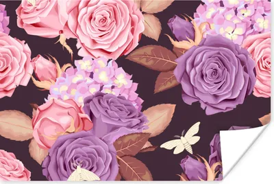 Produktbild von MuchoWow® Poster Blumen - Schmetterlinge - Lila - Rosa 90x60 cm - Schlafzimmer