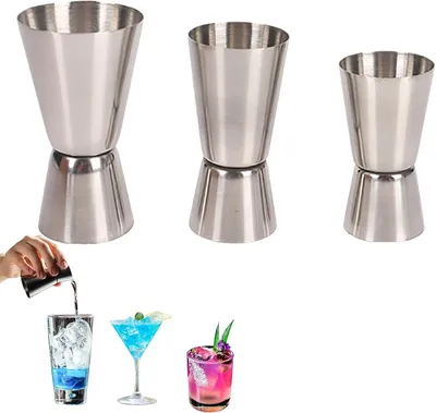 Produktbild von Cocktail Messbecher - 3-teilig - Jigger Set - Edelstahl - 15/30 ml, 20/40 ml und 25/50 ml - Barmaß - Cocktailmaß - für Bar und Cocktails
