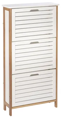 Bambus-Schuhkipper, 3 Klappen, 9 Paar Schuhe, weiß