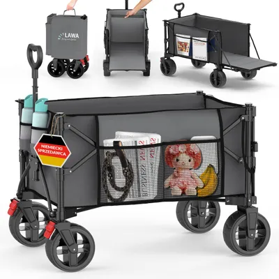 Zdjęcie produktu dla Outdoorowy wózek kempingowy hamulec 100kg boczna kieszeń tylna uchwyt na butelkę mały 130l jasnoszary mały rozmiar opakowania wysuwany teleskopowy uchwyt