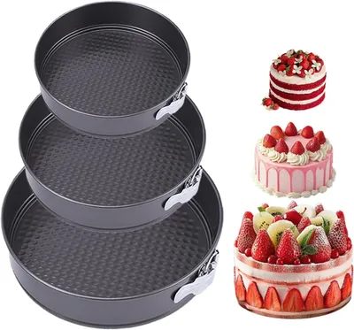 Produktbild von Springform Set 3-teilig, 20 cm, 22 cm, 24 cm, rund, Kohlenstoffstahl, Antihaftbeschichtung, für Kuchen