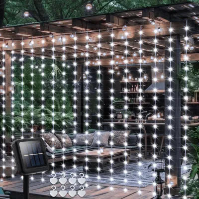 Solar-Gardinenlichter 2,4m x 1,8m, 144 LED, Timer, 8 Modi